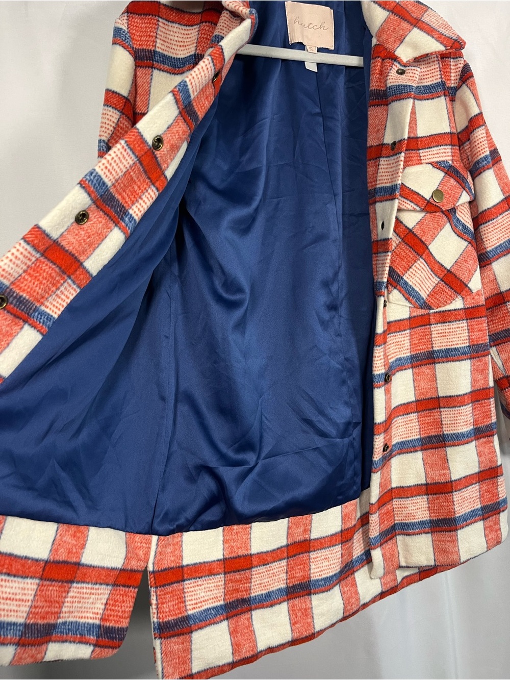 Hutch x Anthropologie Donna red plaid cozy brushed shirt jacket sz s - Picture 8 of 9